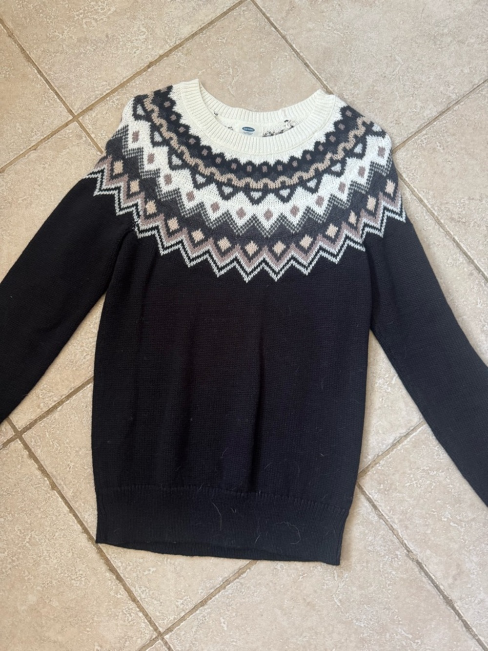 Old Navy Black Fair Isle Yoke Crewneck Sweater